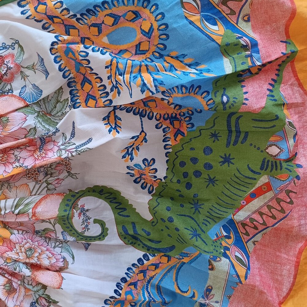 NWT Birds Flowers Alligators Cotton Maxi Sunflower Yellow Long Sleeve Dress - Picture 12 of 15